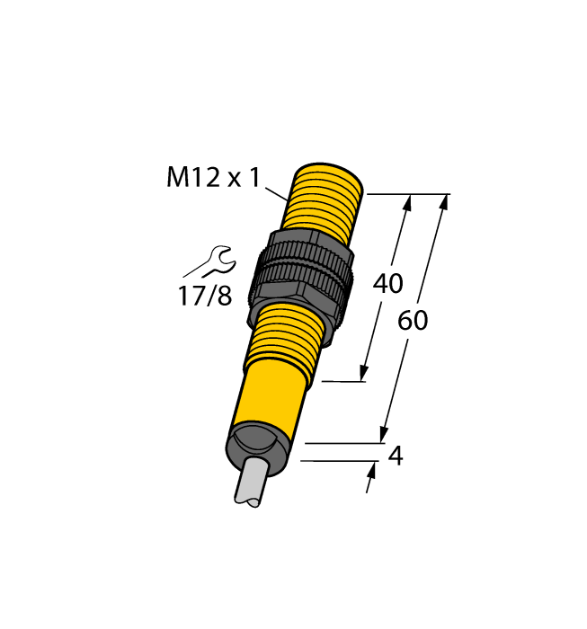 Turck Inductive Proximity Plastic Barrel Sensor; 12mm; Embeddable; 10-30VDC; 1NO + 1NC; PNP; PUR Cable w/ heat shrink